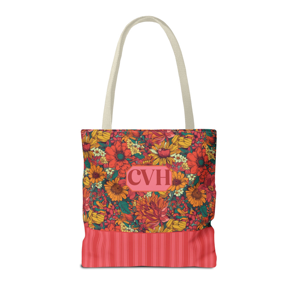 Personalizable Floral Tote - Floral Striped Harvest Tote Bag