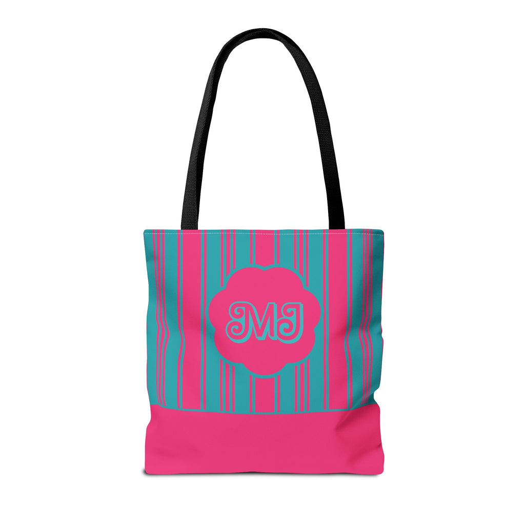 Monogram Pink and Blue Striped Tote Bag — Custom Striped Tote Bag