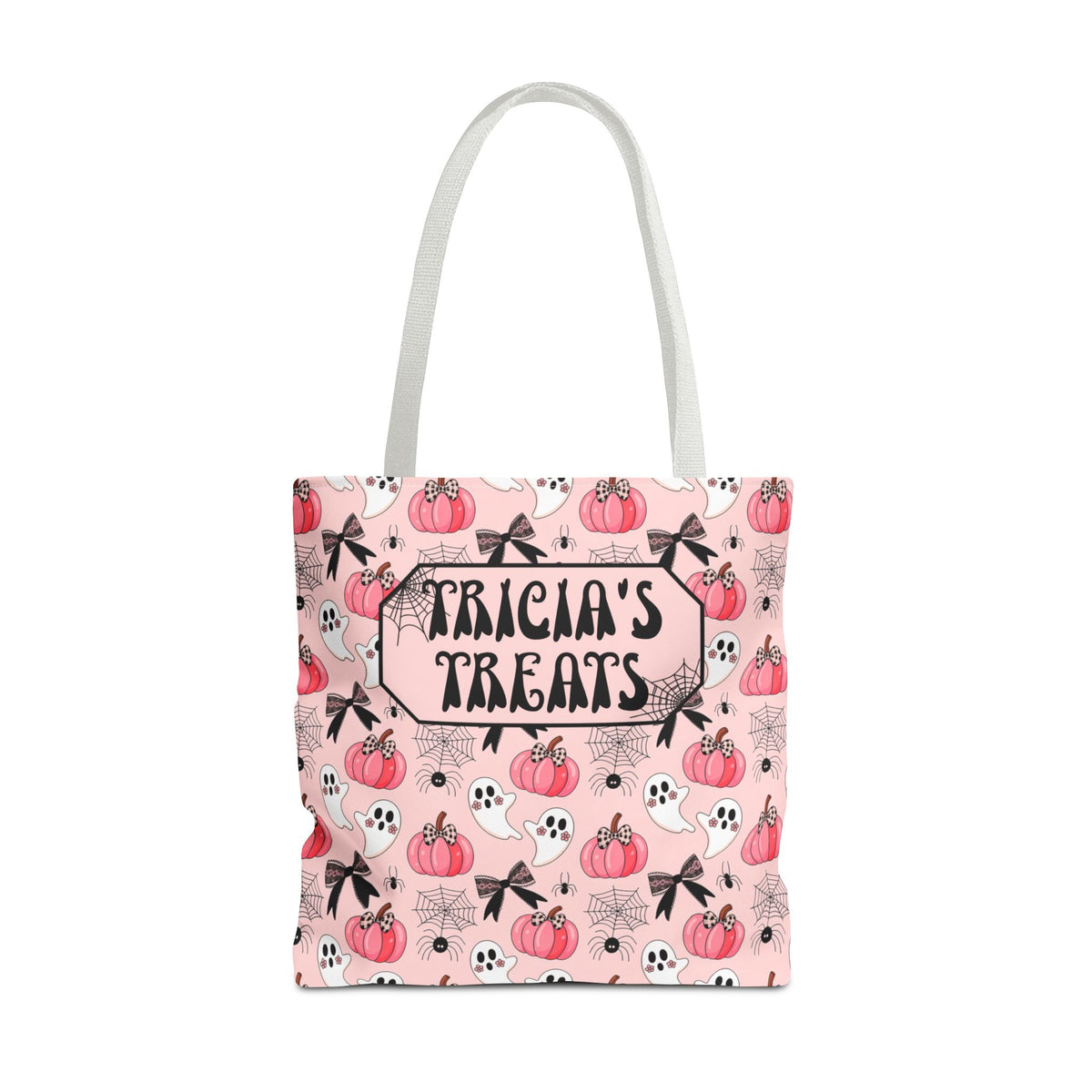 Pink Pumpkin Halloween Tote Bag - Cute Ghosts and Bows Personalizable Trick or Treat Bag