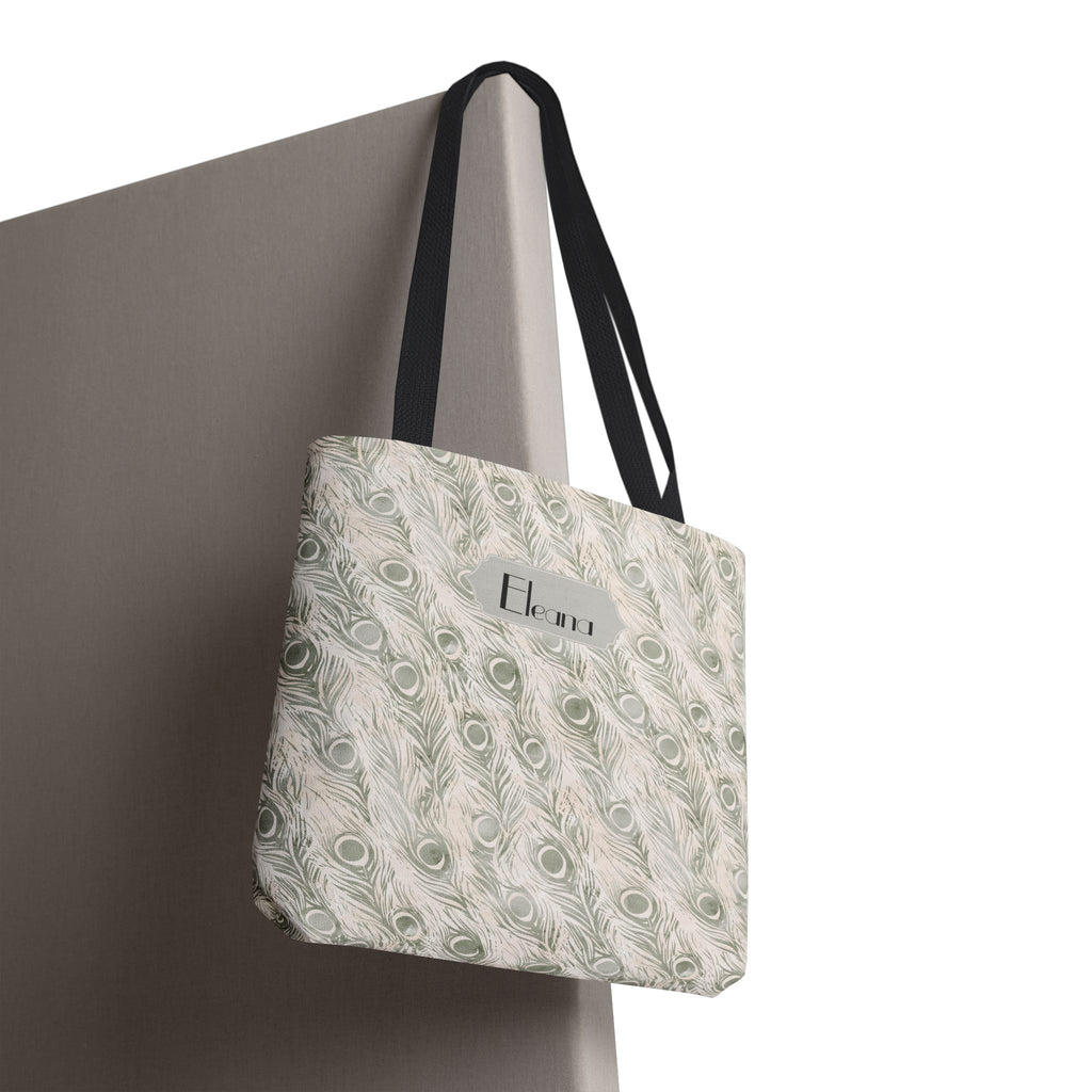 Personalizable Tote - Elegant Grey Peacock Feather Pattern Bag
