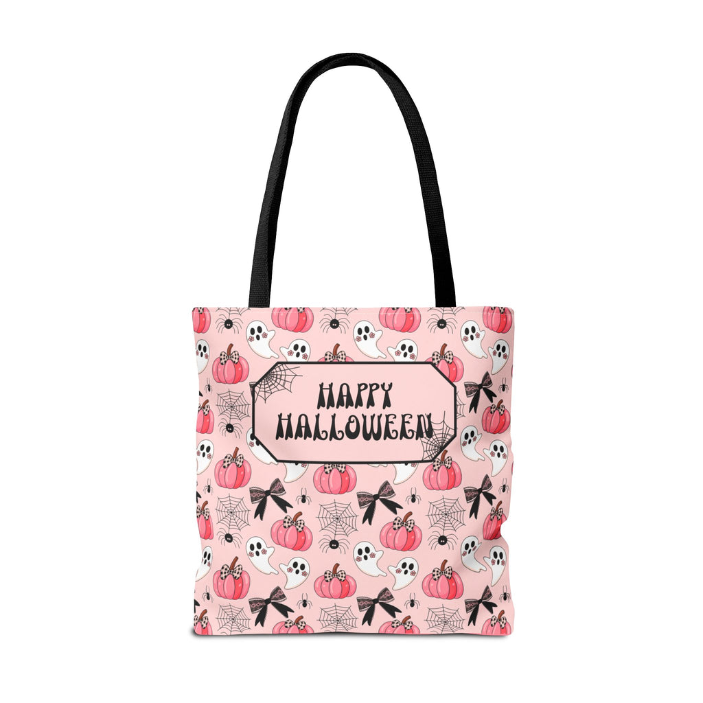 Pink Pumpkin Halloween Tote Bag - Cute Ghosts and Bows Personalizable Trick or Treat Bag