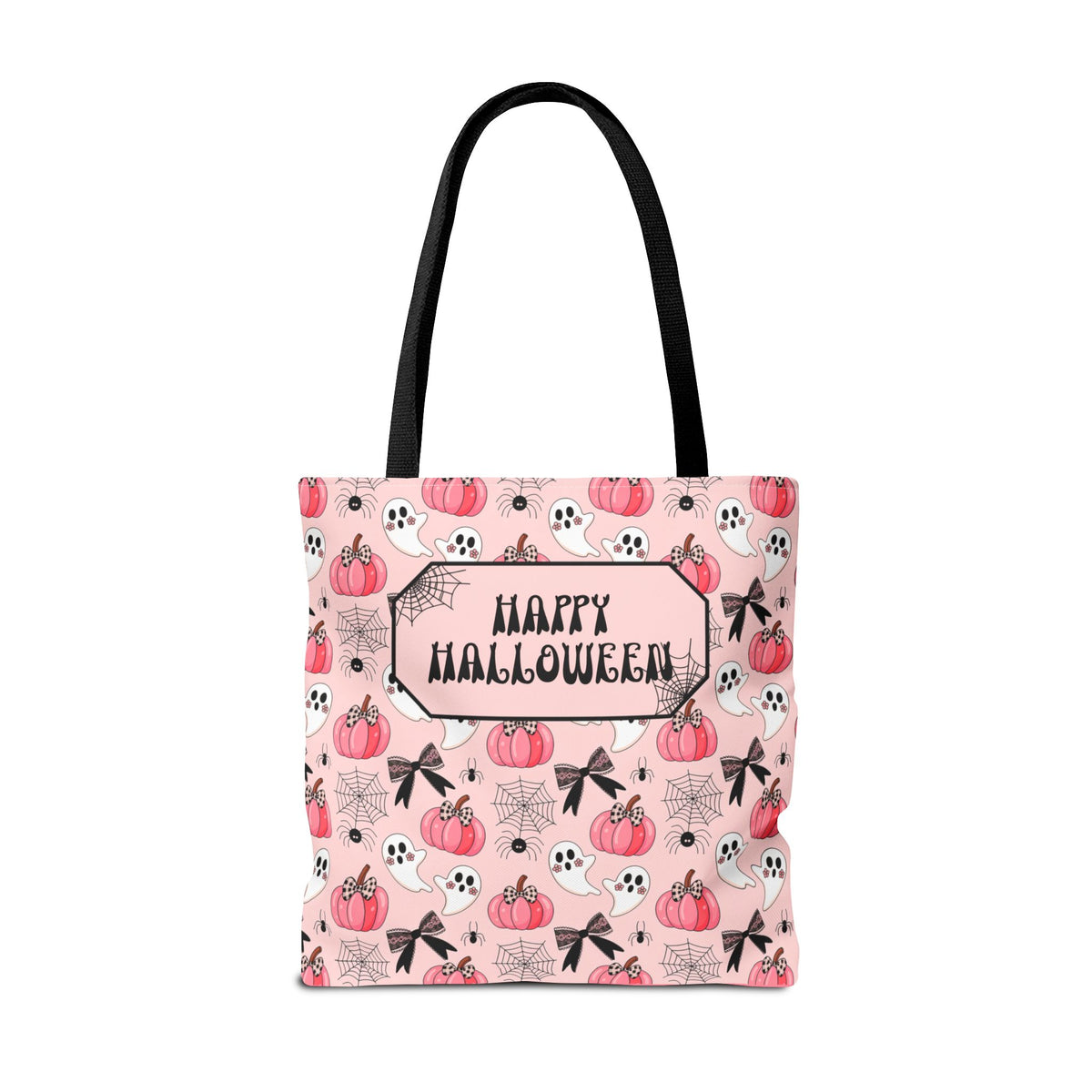 Pink Pumpkin Halloween Tote Bag - Cute Ghosts and Bows Personalizable Trick or Treat Bag