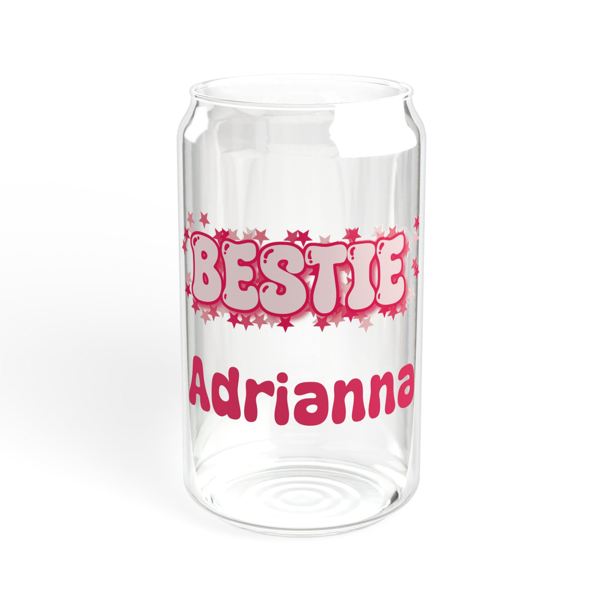 Personalizable Glass Cup - Strawberry Milk Pink Starry Bestie Glass