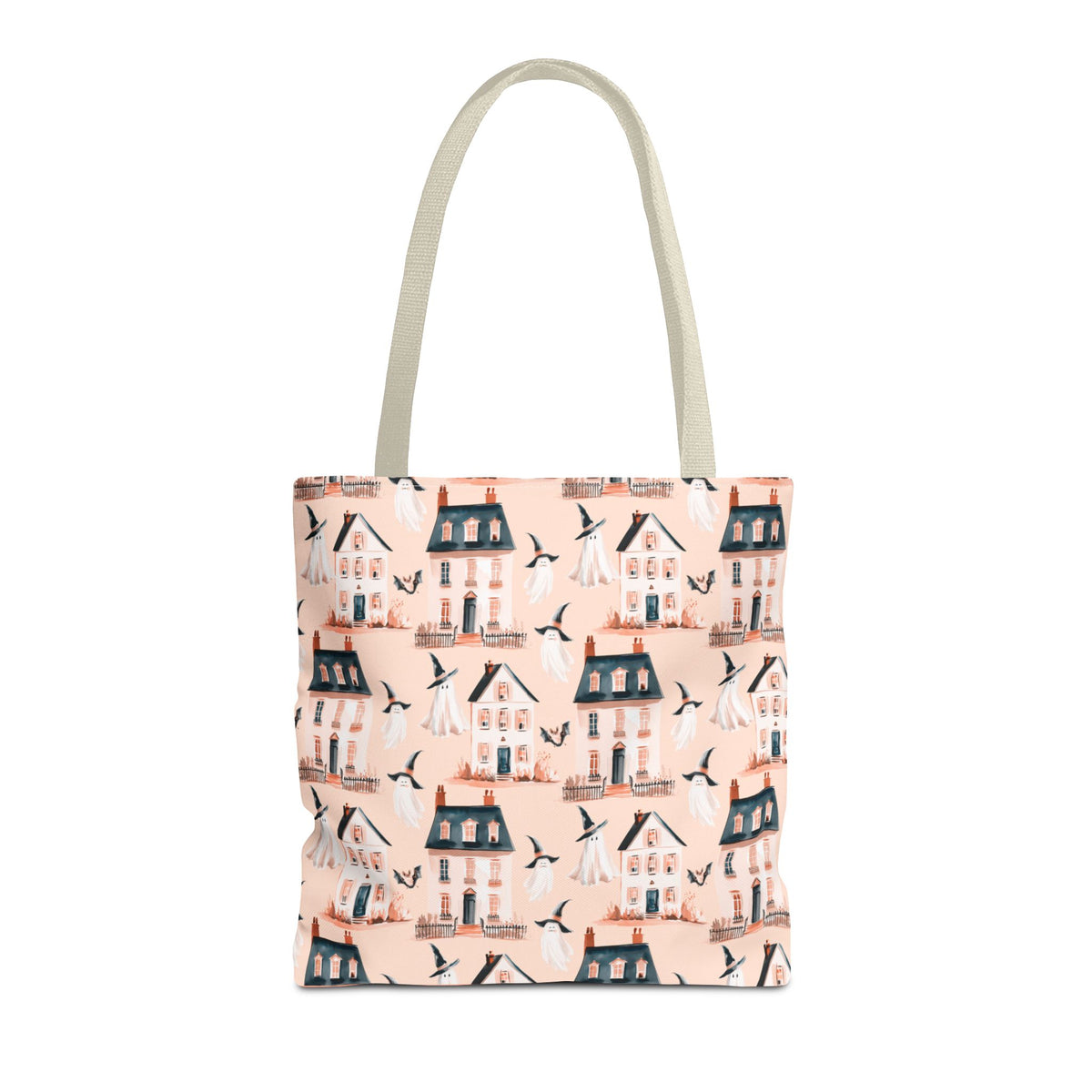 Spooky Cottage Pattern Tote -Haunted Village Ghosts and Houses Bag