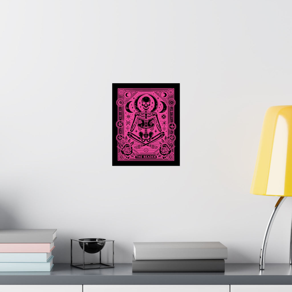 The Reader- Bright Pink Gothic Skeleton Tarot Art Print