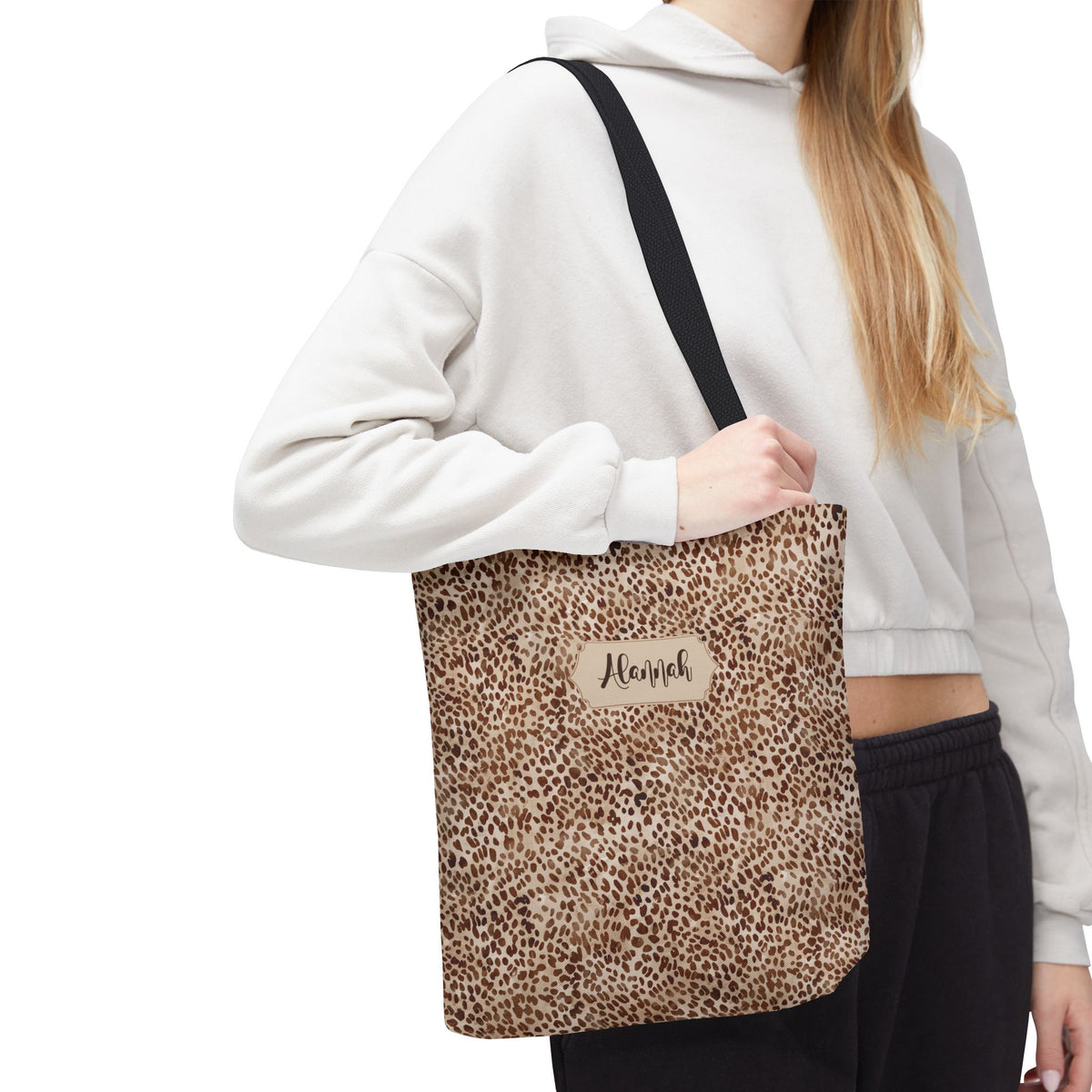 Personalizable Animal Print Tote - Beige Leopard Carryall