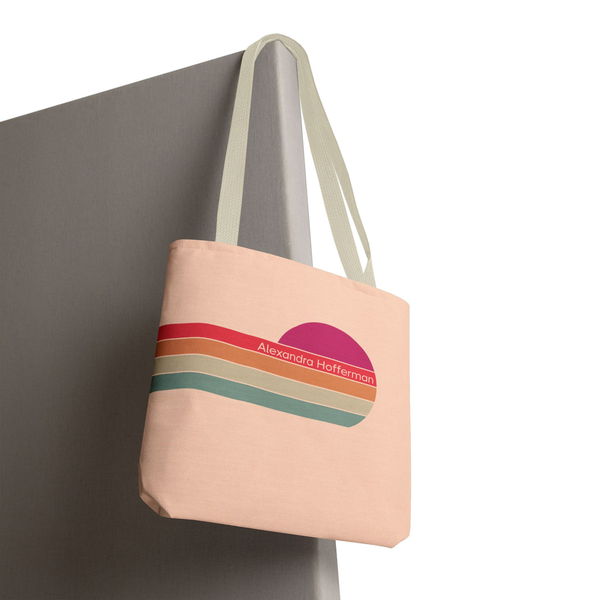 Personalizable Retro Sunset Tote Bag — Pastel Stripes Beach Vibe Carryall