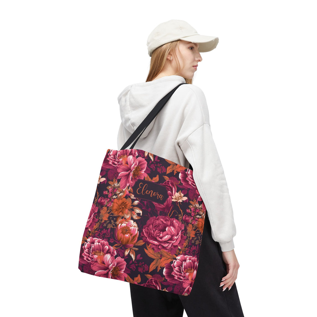 Personalizable Floral Maximalist Tote - Vivid Magenta and Orange Print Bag
