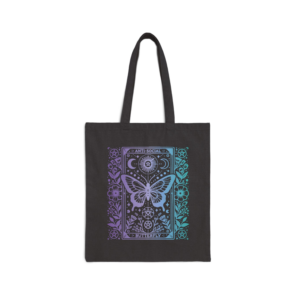 Anti-Social Butterfly Tarot Canvas Tote - Purple and Blue Gradient Boho Mystic Market Bag
