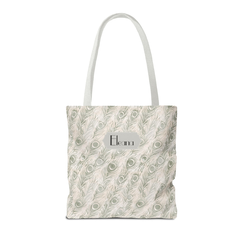 Personalizable Tote - Elegant Grey Peacock Feather Pattern Bag