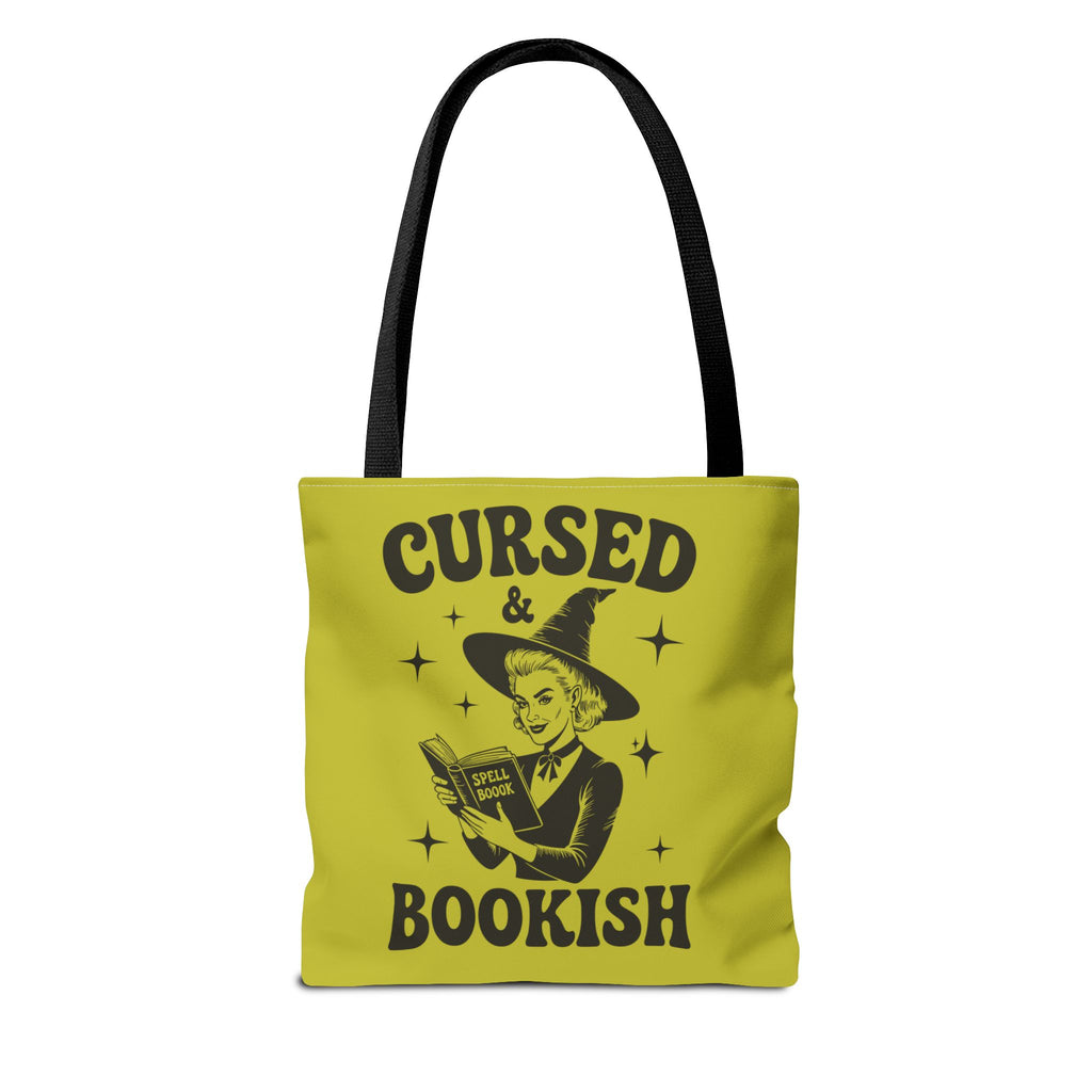 Cursed and Bookish Tote Bag — Green Witchy Reader Tote for Book Lovers