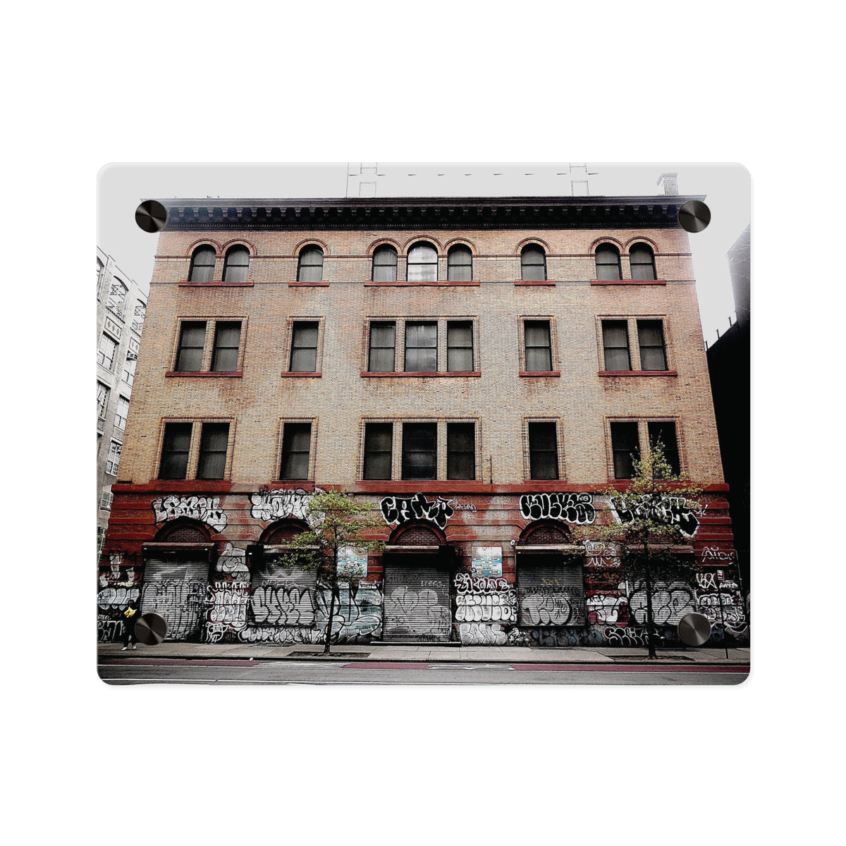 Urban Graffiti Photo Wall Art- Street Level Tagged Building  Acrylic Wall Art Panel