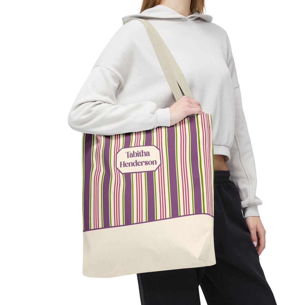 Colorful Striped Tote Bag – Personalizable Purple Pink and Green Tote