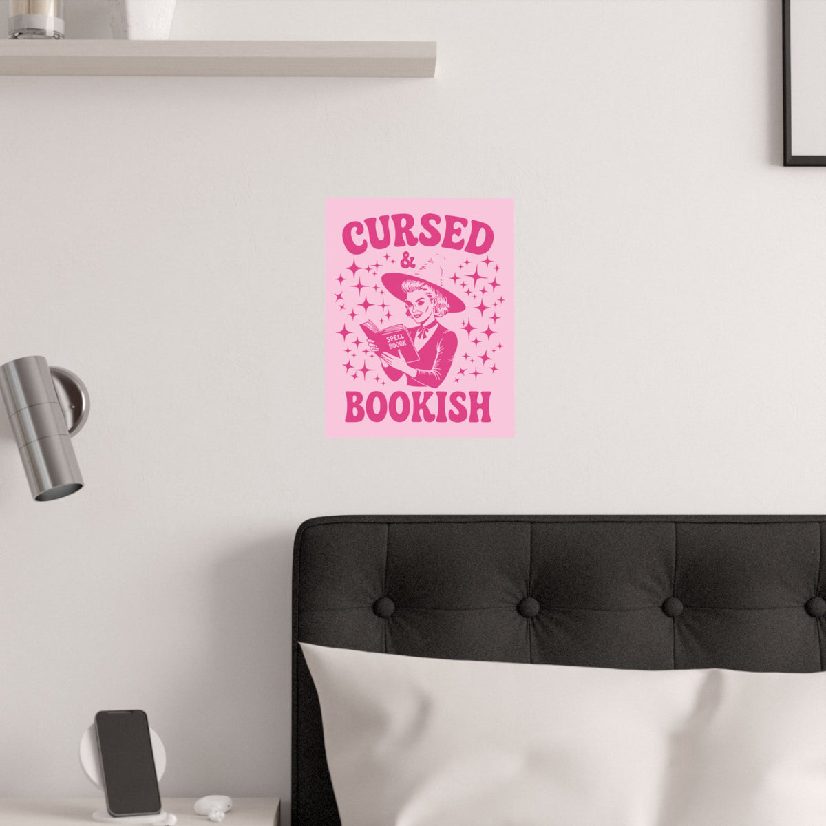 Halloween Cursed and Bookish Poster — Pink Witch Book Lover's Print