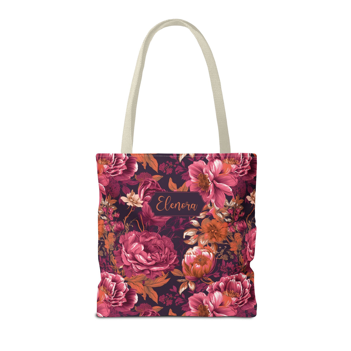 Personalizable Floral Maximalist Tote - Vivid Magenta and Orange Print Bag