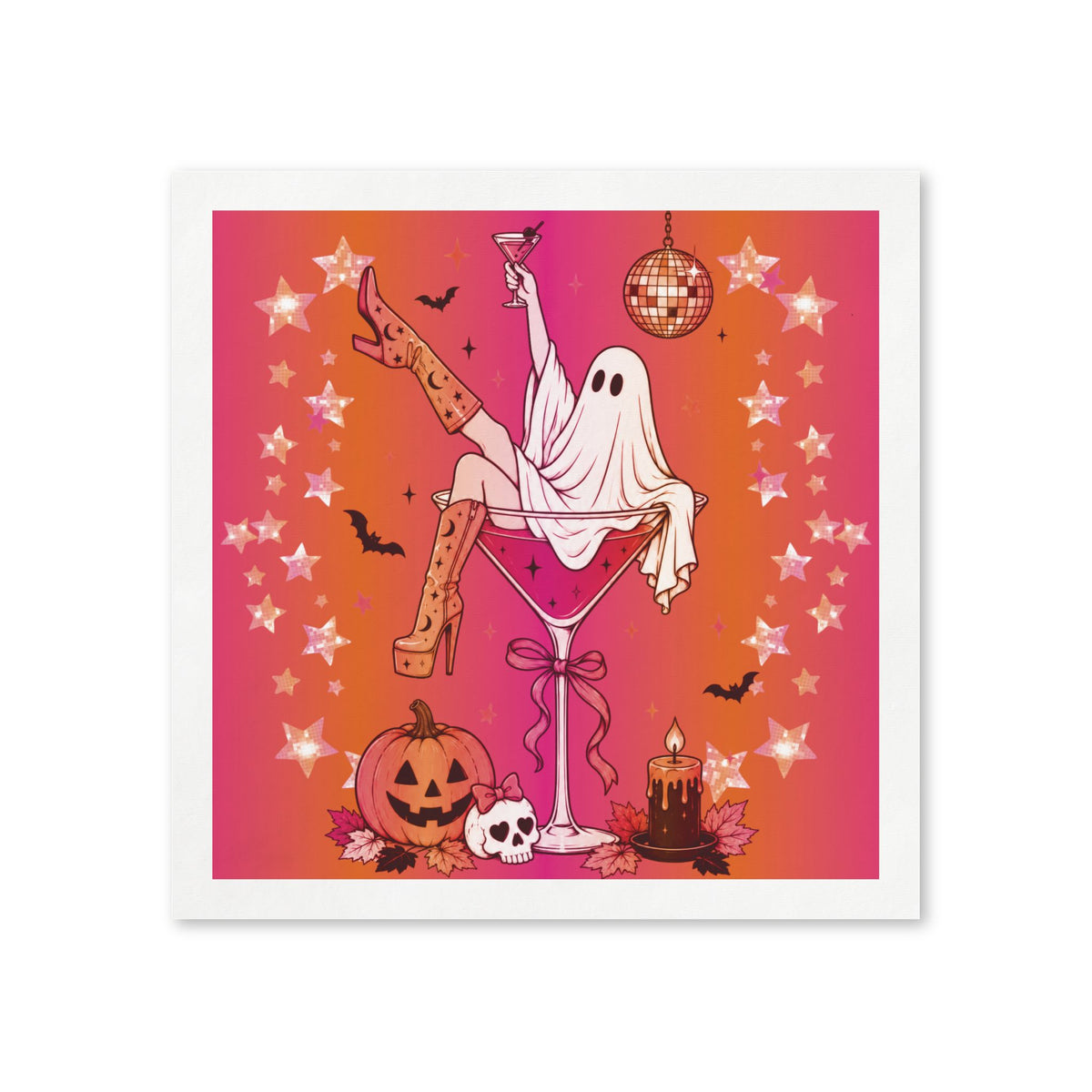 Halloween Martini Ghost Party Napkins — Retro Disco Cocktail Design