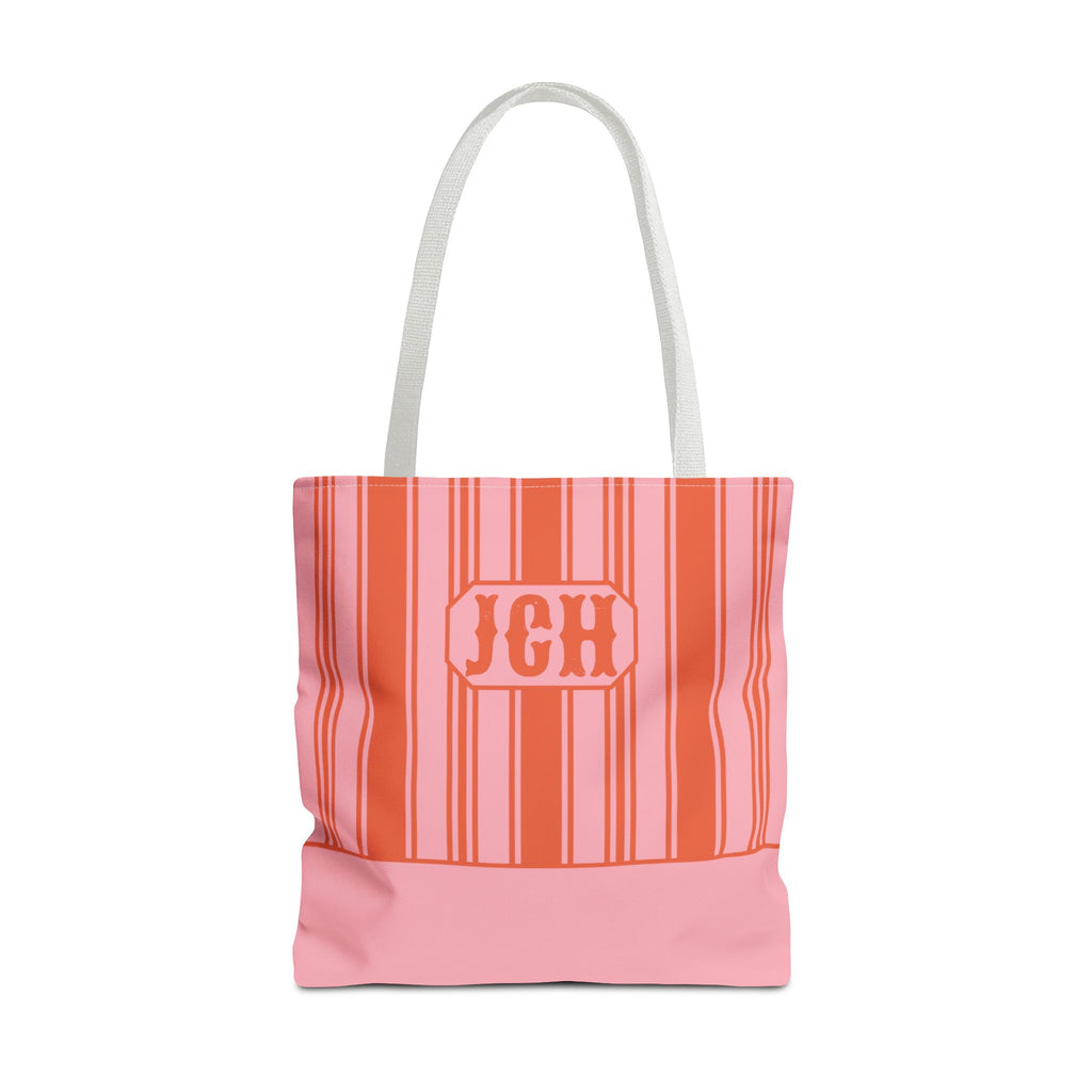 Striped Pink and Orange Tote Bag - Personalizable Bright Beach and Market Tote