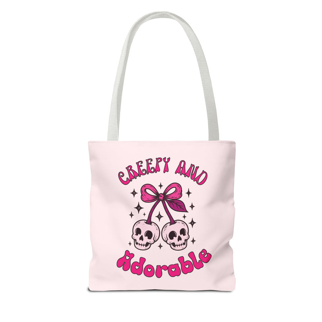 Personalized 'Creepy and Adorable' Pink Skull Cherries Tote Bag - Custom Trick-or-Treat Keepsake