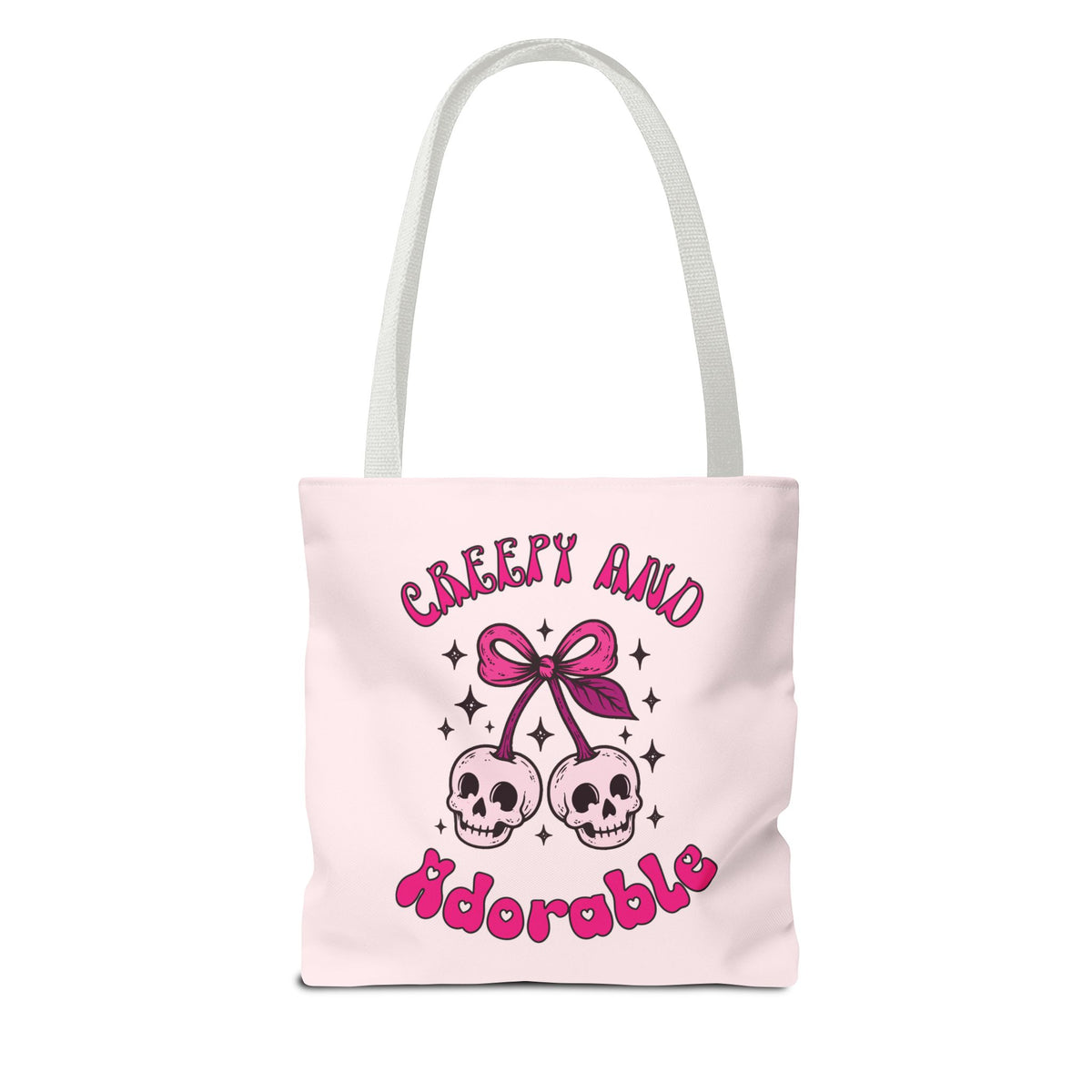 Personalized 'Creepy and Adorable' Pink Skull Cherries Tote Bag - Custom Trick-or-Treat Keepsake