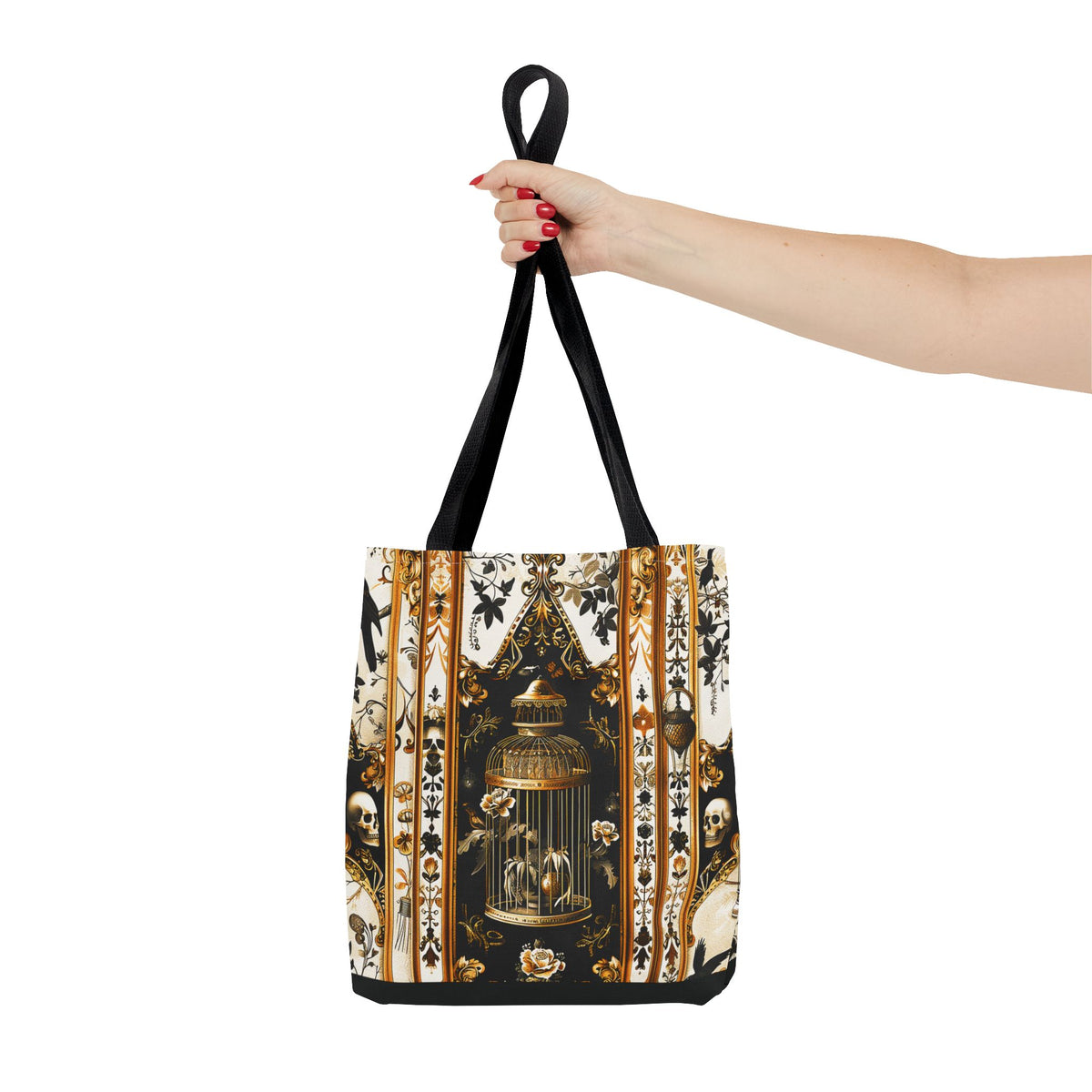 Vintage Gothic Birdcage Tote Bag - Victorian Skull and Floral Pattern Carryall