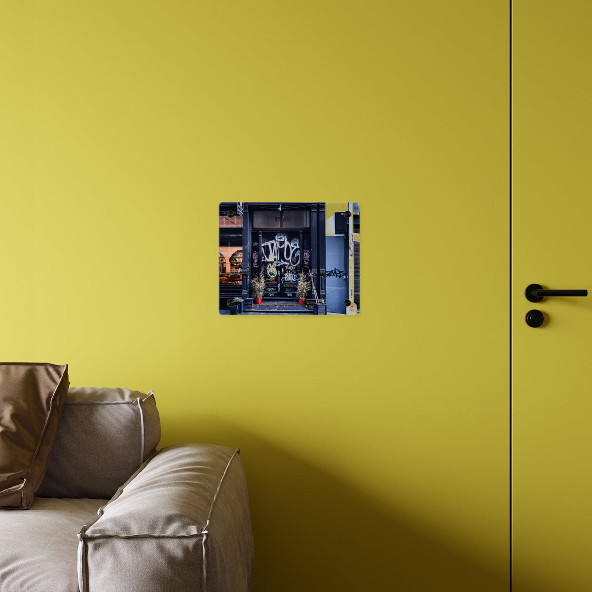 Urban Landscape Acrylic Art - Graffiti Doorways  Wall Art Panel
