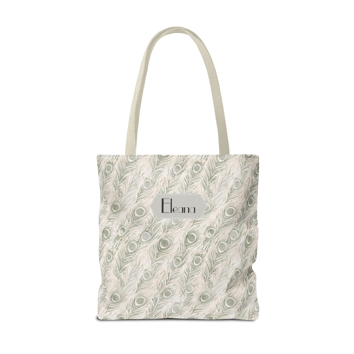 Personalizable Tote - Elegant Grey Peacock Feather Pattern Bag