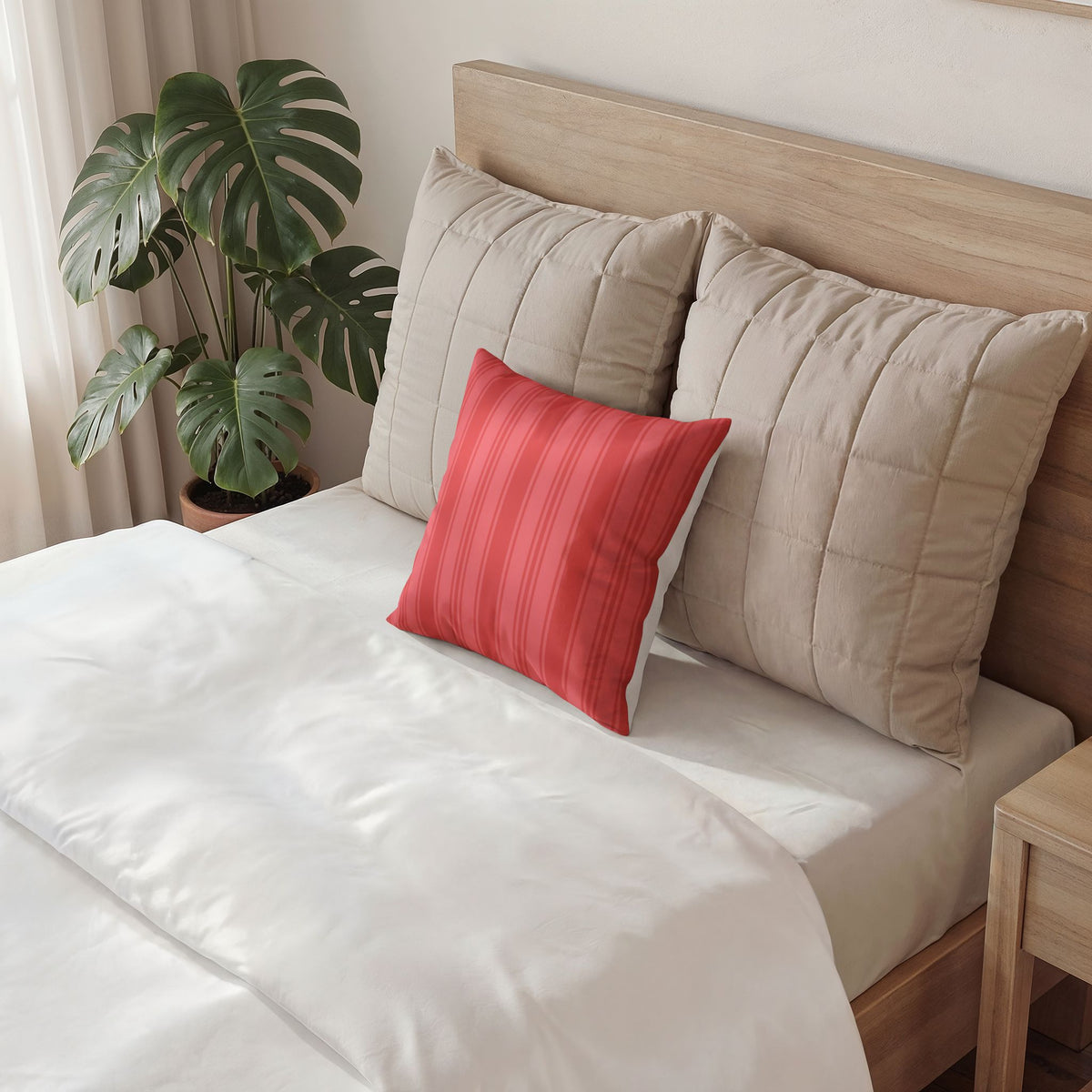 Decorative Velvet Pillow - Coral Ticking Stripe Accent Pillow