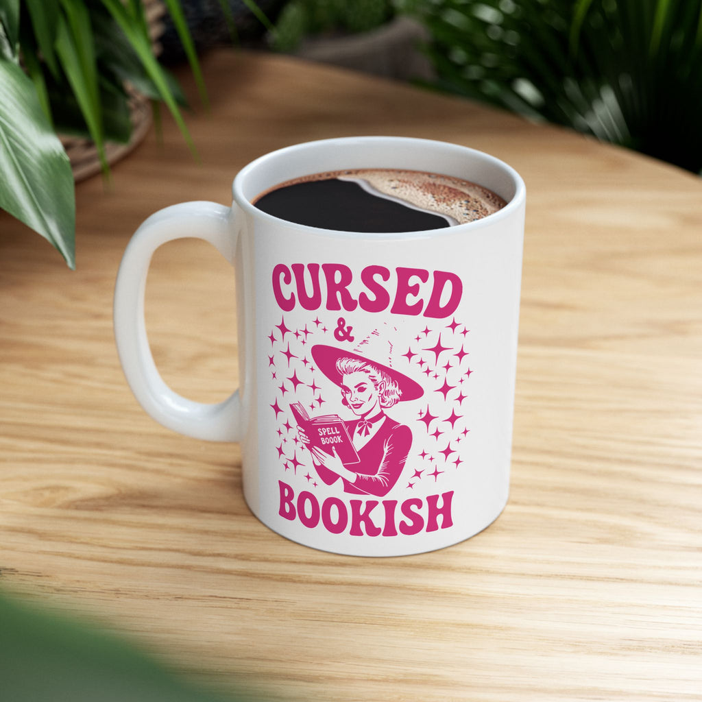 Cursed and Bookish Pink Witchy Reading Coffee Mug