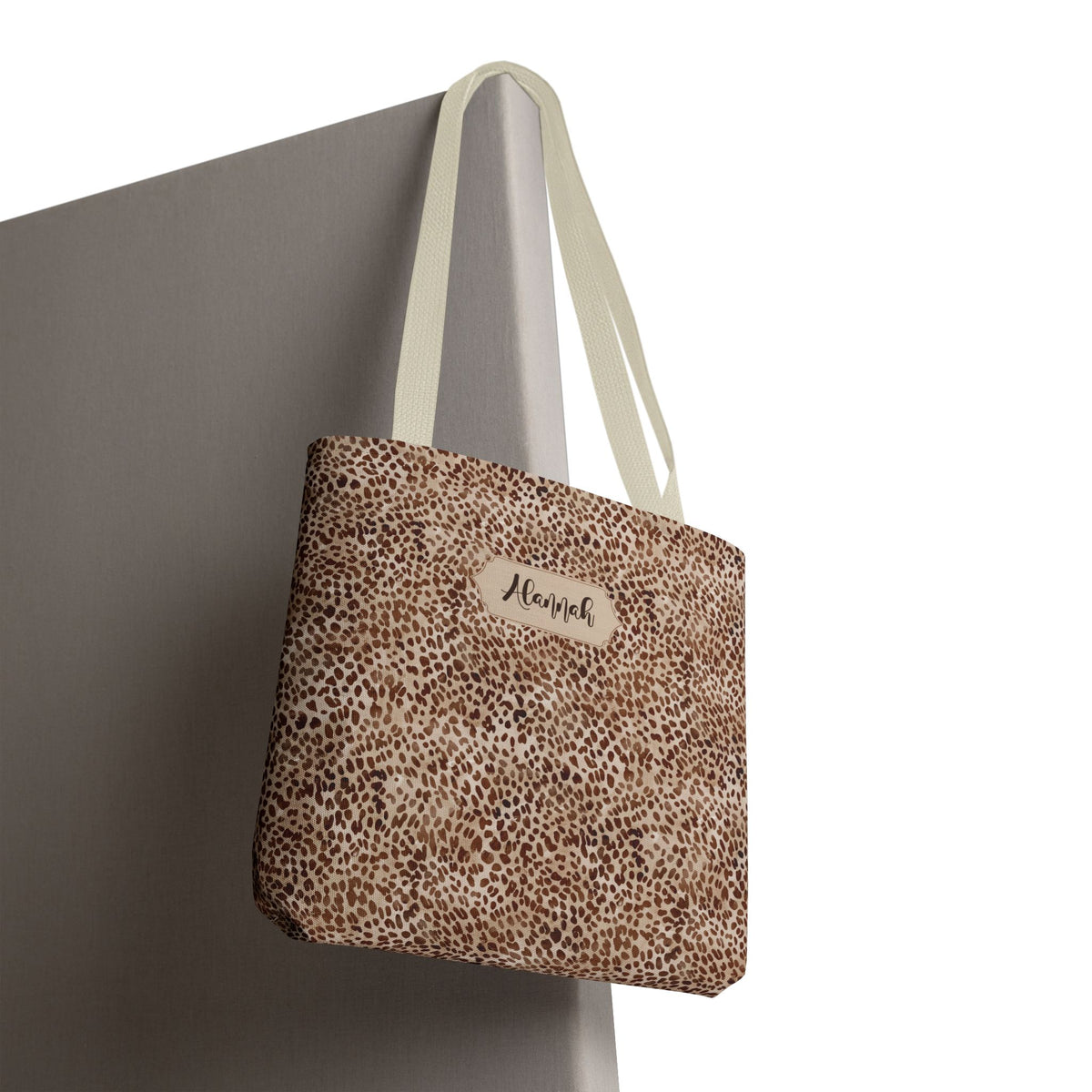 Personalizable Animal Print Tote - Beige Leopard Carryall