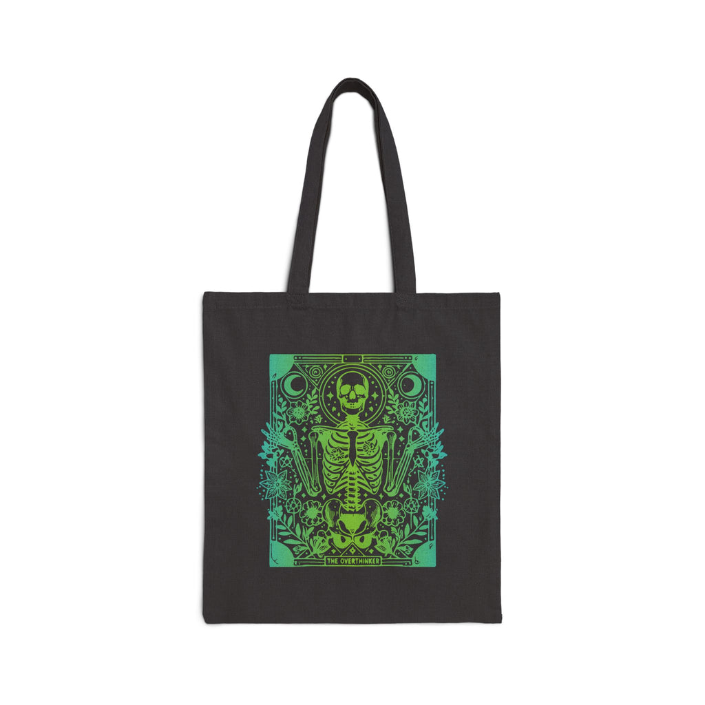 "The Overthinker" Skeleton Botanical Tote - Cotton Canvas Tarot Tote Bag