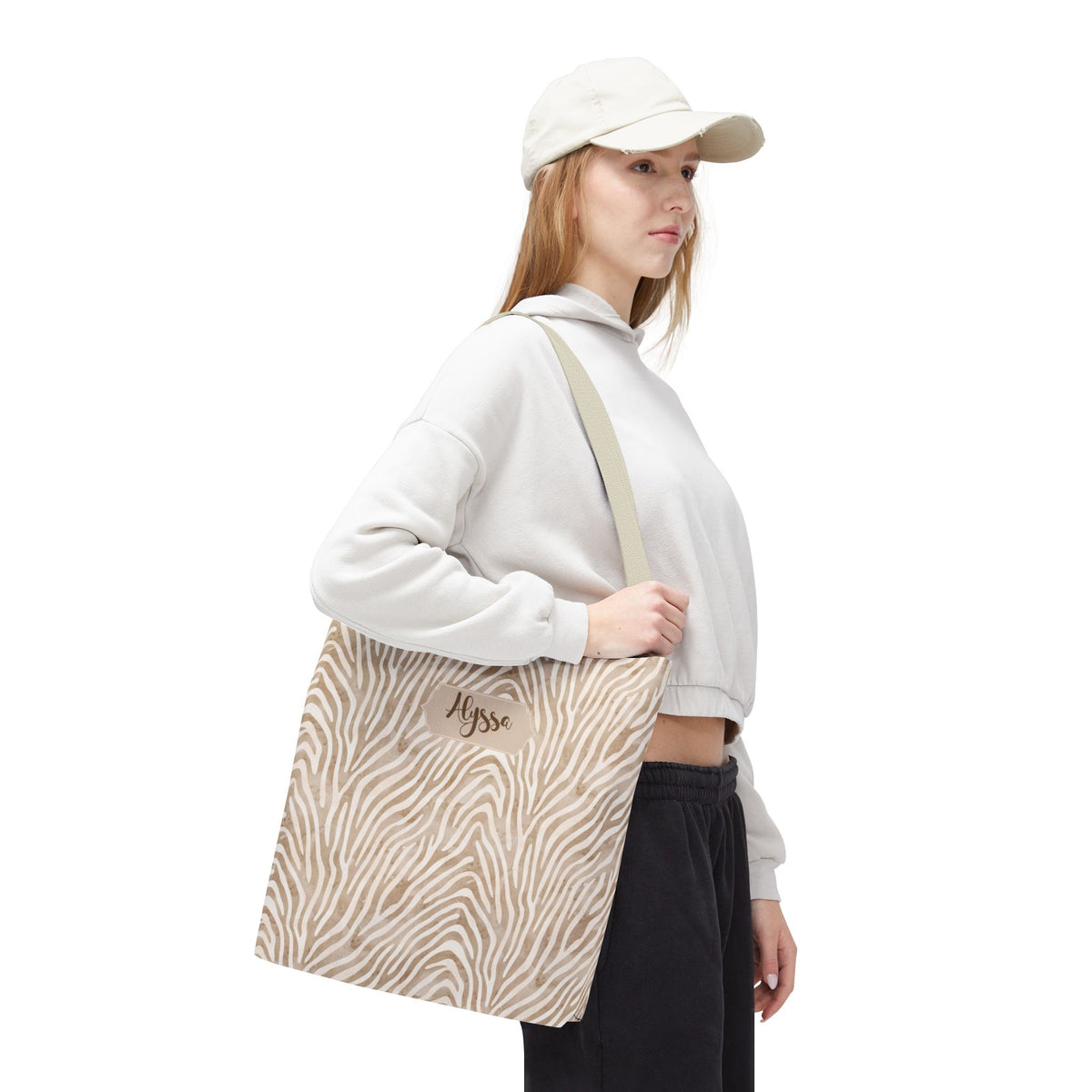 Personalizable Animal Print Bag - Beige Zebra Patterned Tote
