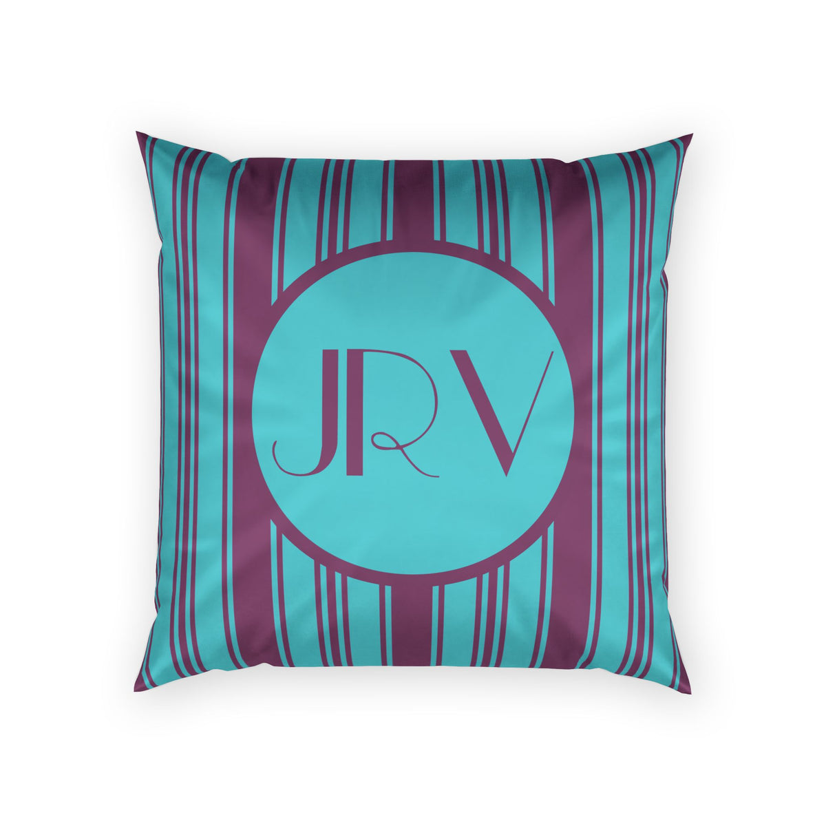 Retro Modern Velvet Pillow - Personalizable Violet and Teal Vintage Striped Monogram Pillow