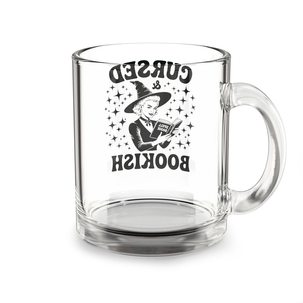 Cursed and Bookish Glass Mug — 10oz Witchy Reading Coffee Cup