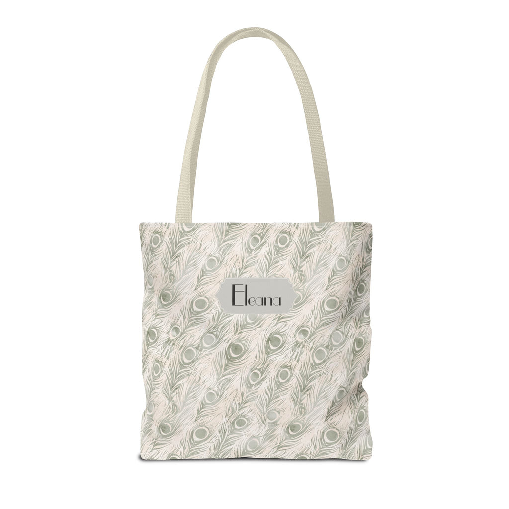 Personalizable Tote - Elegant Grey Peacock Feather Pattern Bag