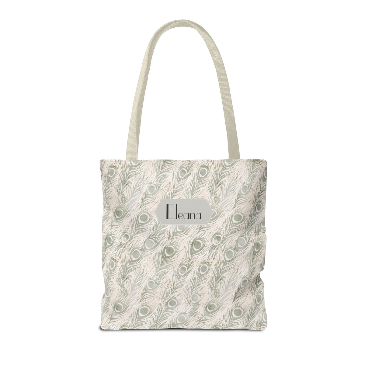 Personalizable Tote - Elegant Grey Peacock Feather Pattern Bag