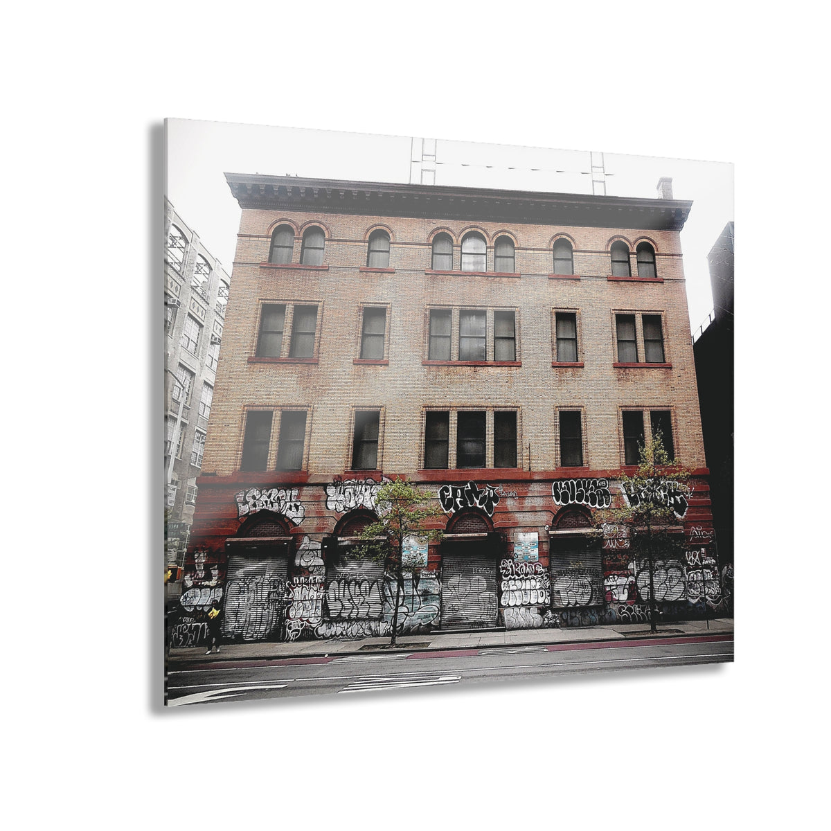Urban Graffiti Photo Wall Art - Street Level Tagged Building  Acrylic Print