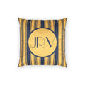 Personalizable Velvet Pillow - Blue and Gold Ticking Stripe Monogram Throw Pillow