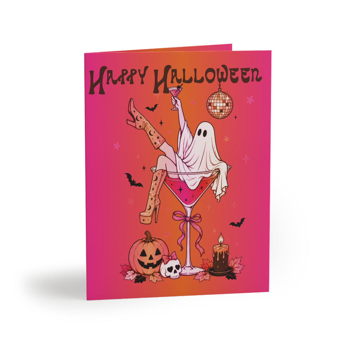Happy Halloween Ghost Martini Disco Greeting Cards - Pack of 8/16/24