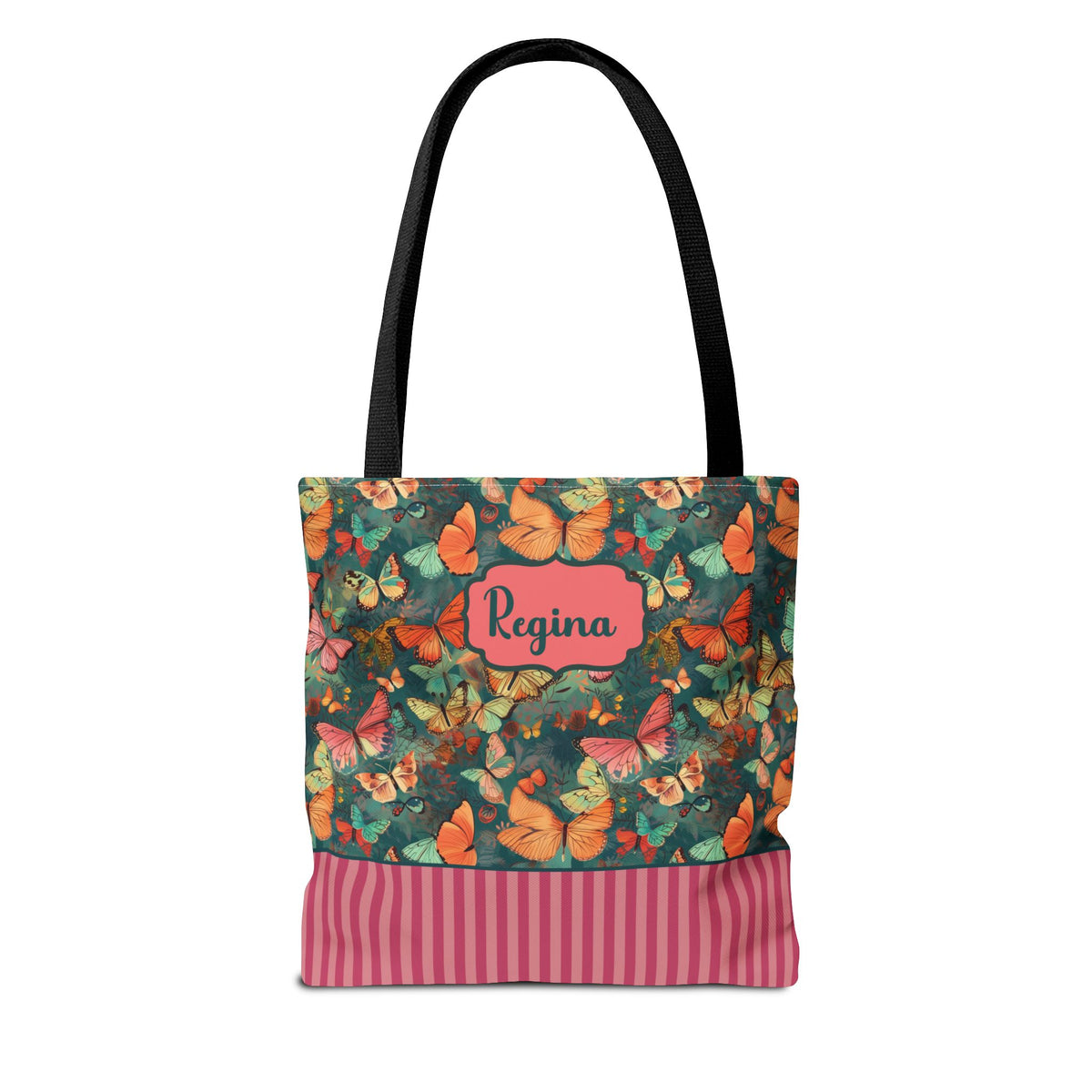 Personalizable Girly Handwriting Bag - Dreamy Butterfly Striped Tote