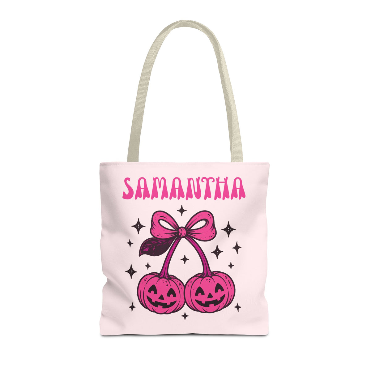 Personalized Halloween Tote - Pink Pumpkin Cherries "So Cute It's Spooky" Trick or Treat Bag