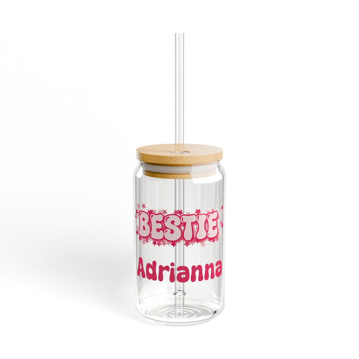 Personalizable Glass Cup - Strawberry Milk Pink Starry Bestie Glass