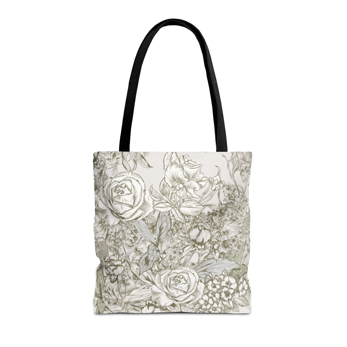 Rose Sketch Tote Bag — Grey Floral Carryall