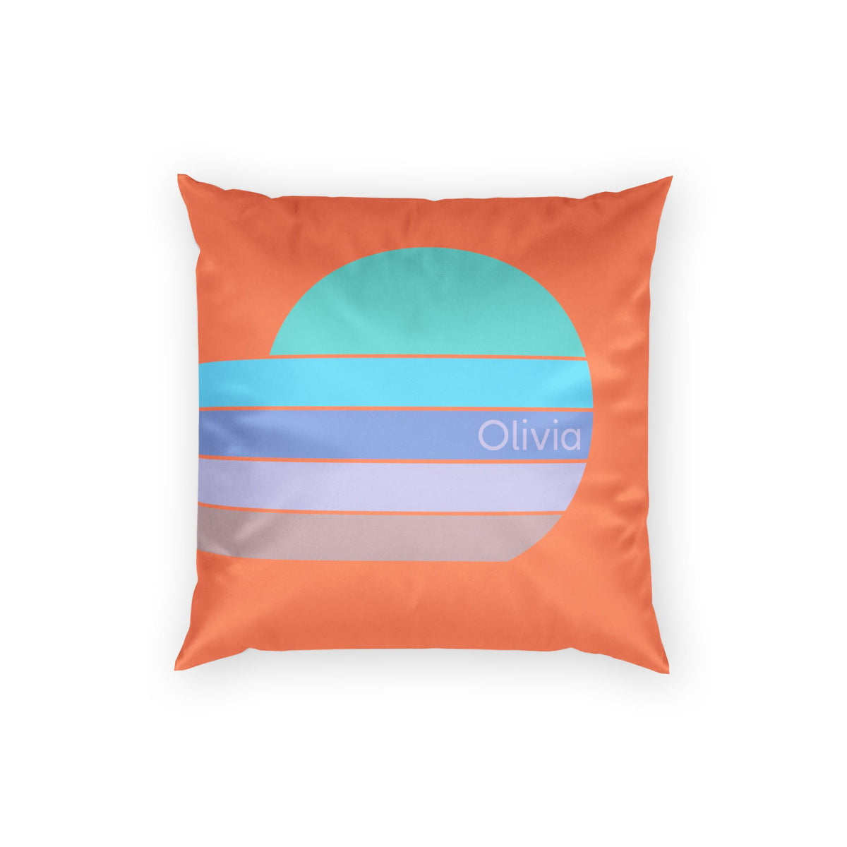 Retro Minimalist Orange Throw Pillow - Blue and Purple Sunrise on Vermilion Velvet Pillow