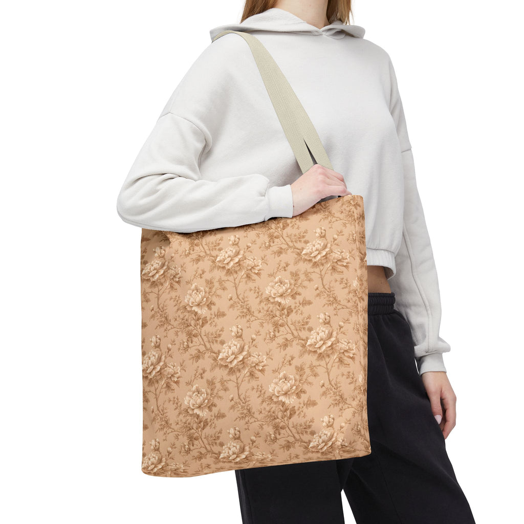 Vintage Sepia Toile Tote Bag – Elegant Rose Patterned Carryall