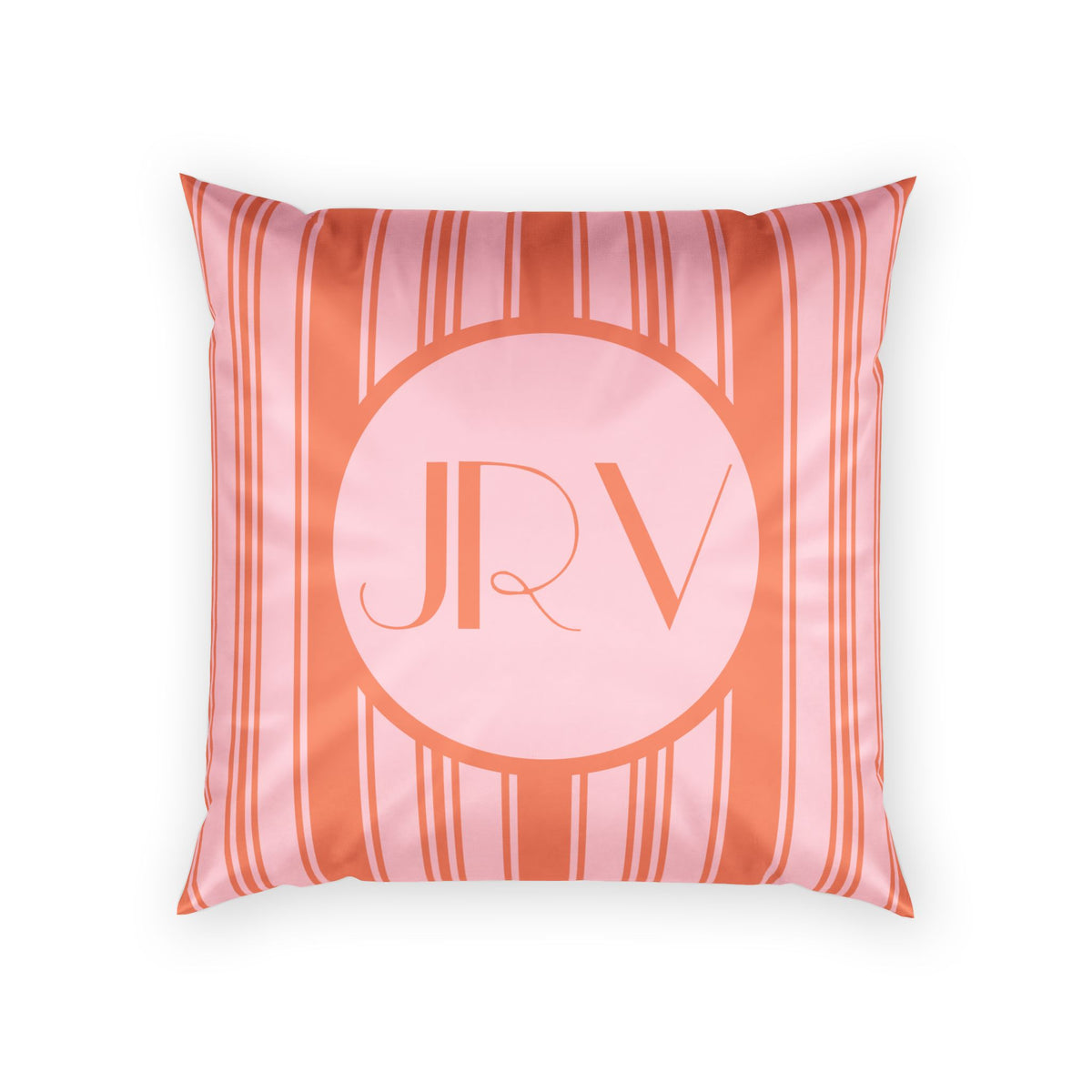 Personalizable Velvet Pillow - Pink and Orange Ticking Stripe Monogram Decorative Pillow