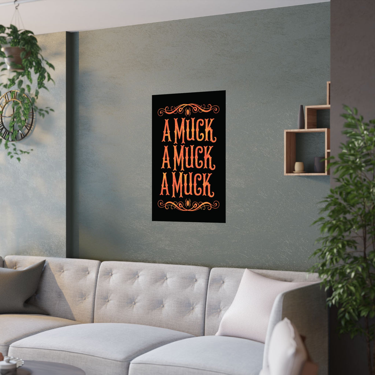 A Muck A Muck A Muck Satin Poster - Orange and Black Halloween Gothic Wall Art