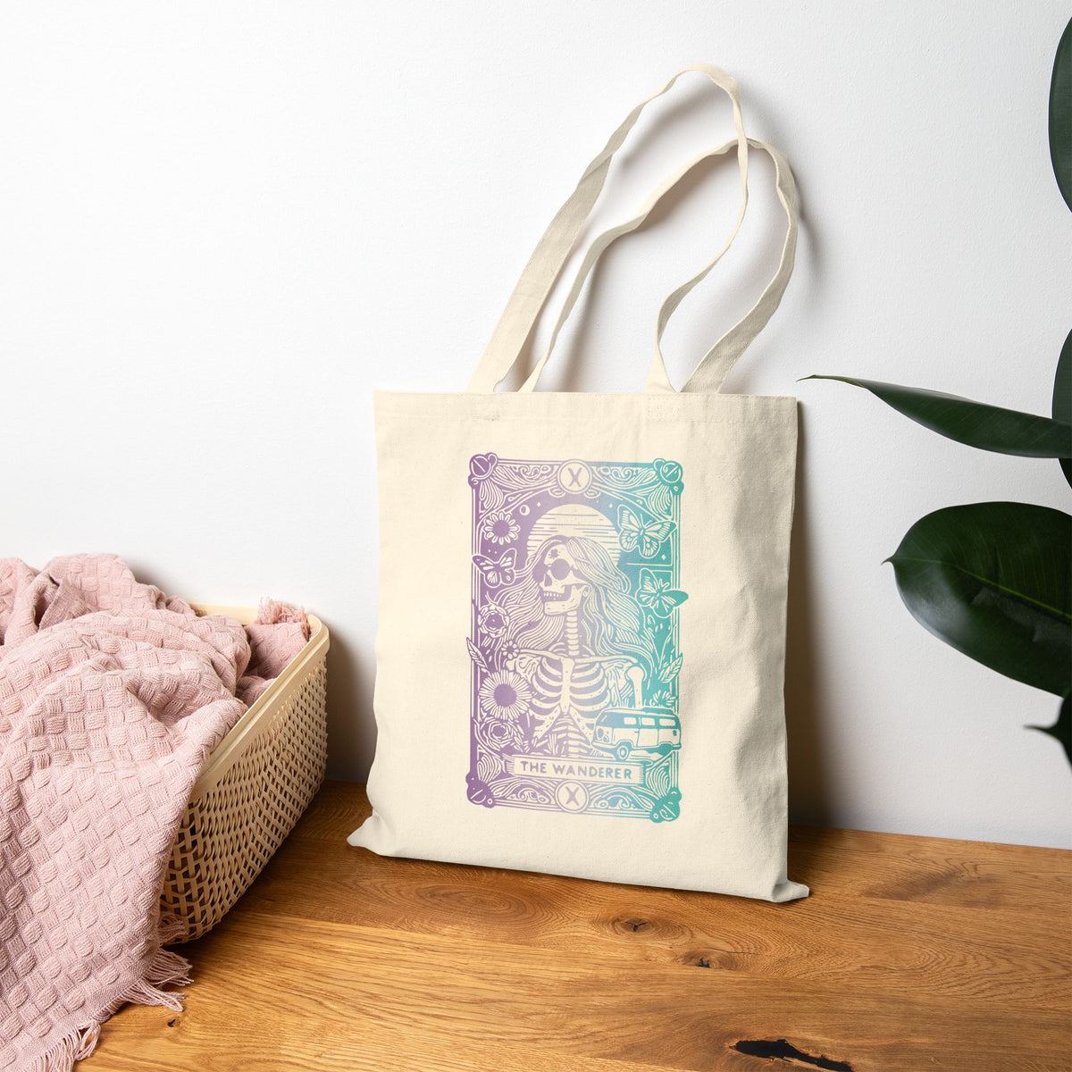 "The Wanderer" Tarot Skeleton Canvas Tote Bag