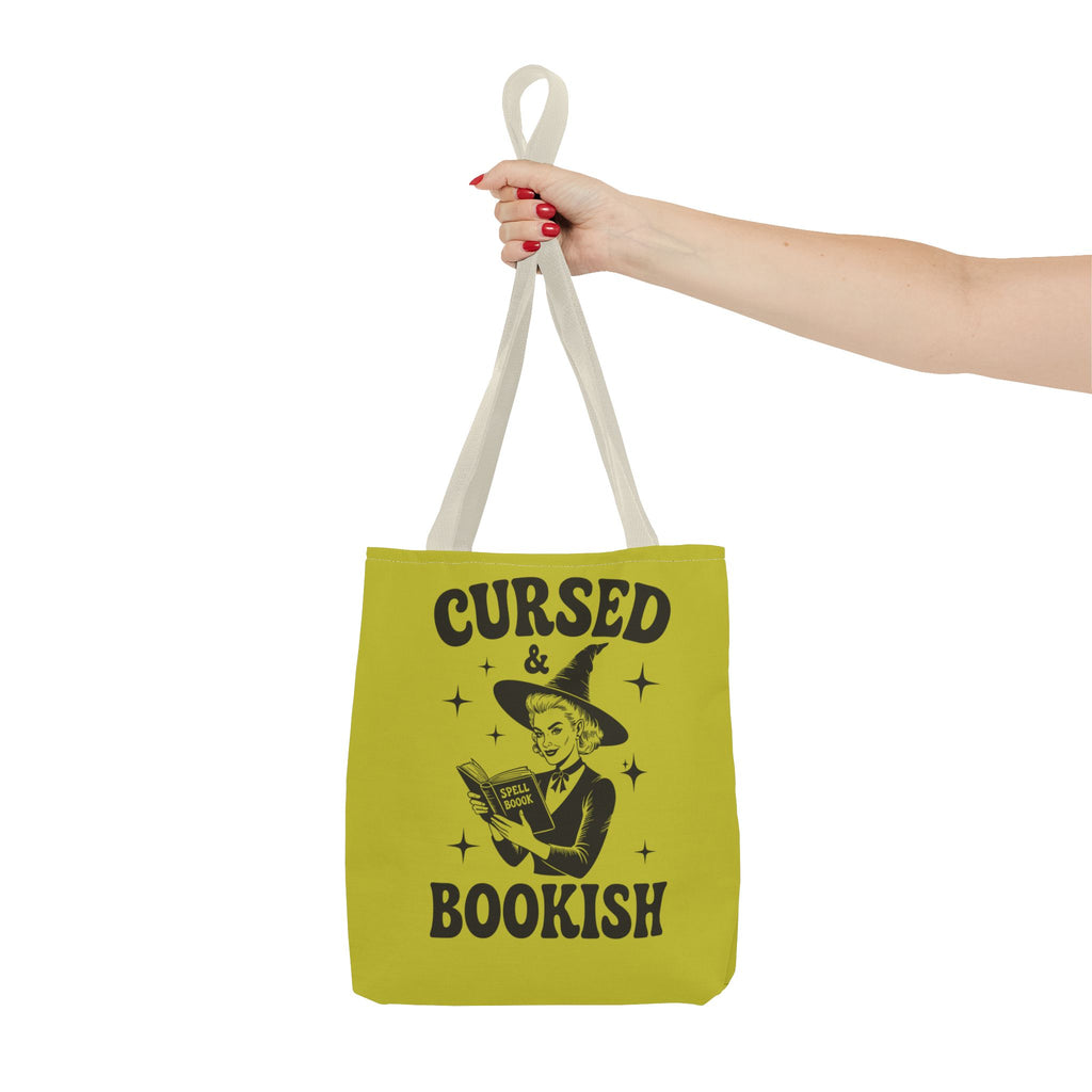 Cursed and Bookish Tote Bag — Green Witchy Reader Tote for Book Lovers