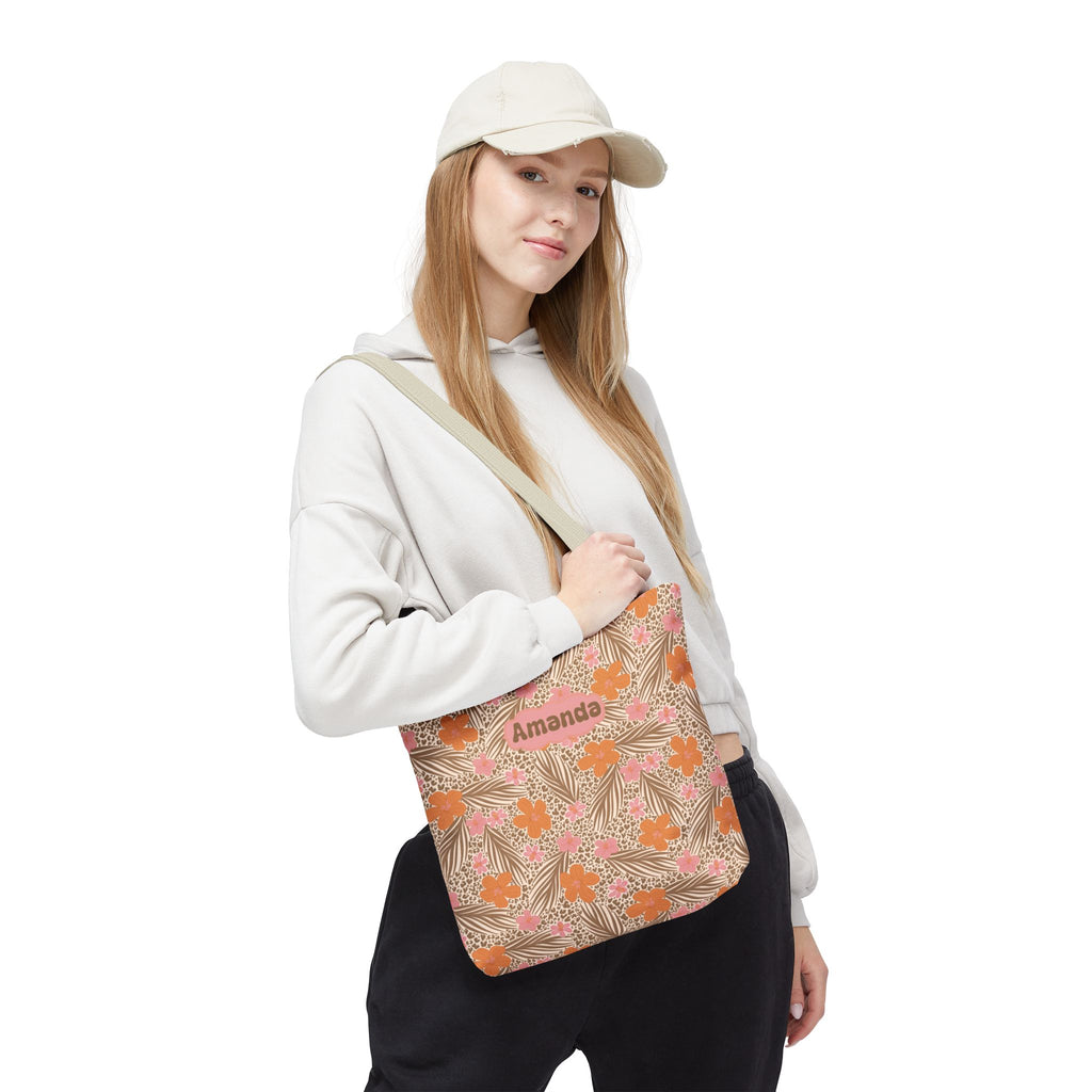 Personalizable Tropical Tote - Pink and Orange Floral Bag
