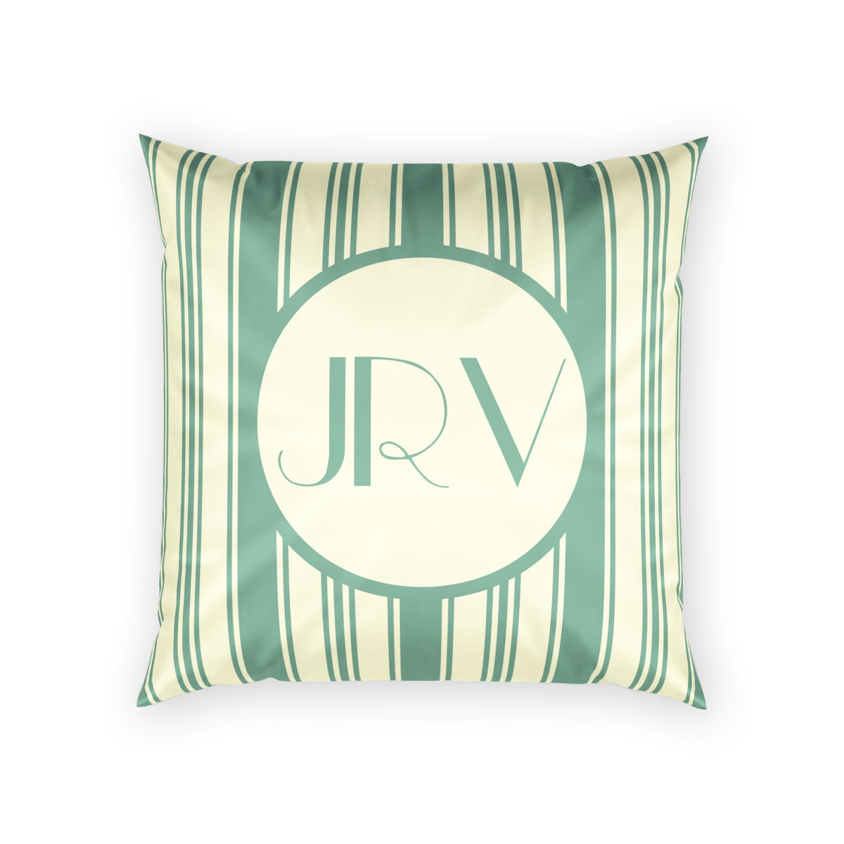 Vintage Striped Monogram Pillow - Mint and Cream Ticking Stripe Velvet Pillow